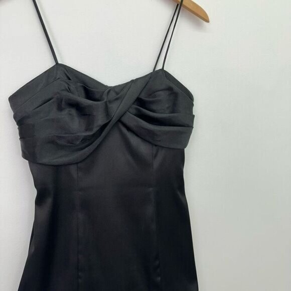 Roberta Women’s Black Satin Mini Spaghetti Strap Mini Dress Feather Trim - Picture 8 of 10